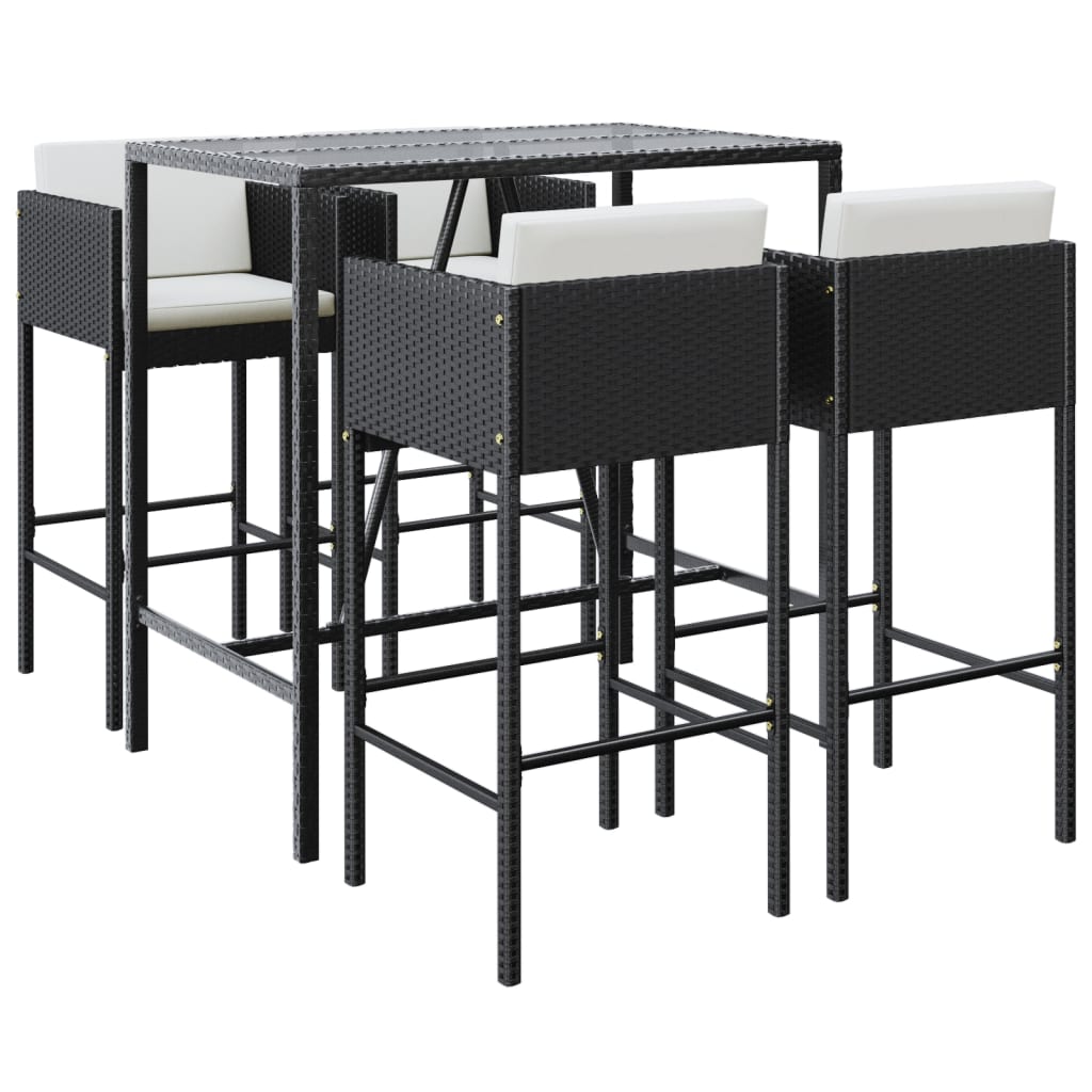5-Tlg. Gartenbar-Set Mit Kissen Poly Rattan