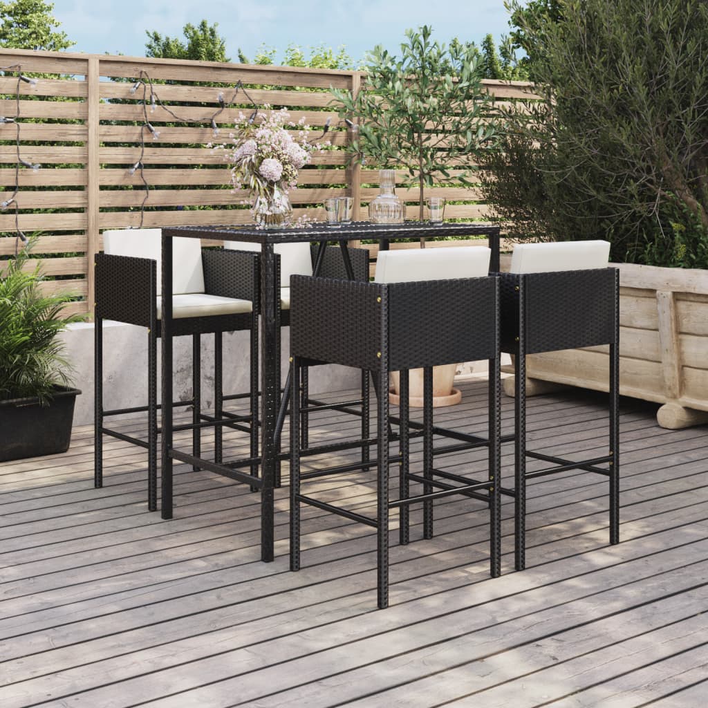 5-Tlg. Gartenbar-Set Mit Kissen Poly Rattan
