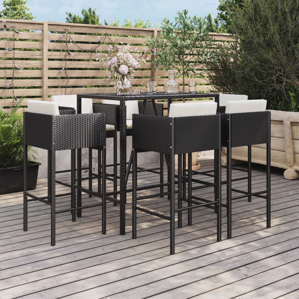 7-Tlg. Gartenbar-Set Mit Kissen Poly Rattan