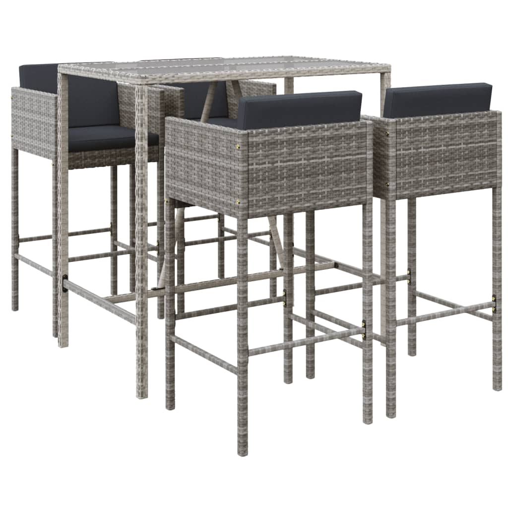 5-Tlg. Gartenbar-Set Mit Kissen Poly Rattan