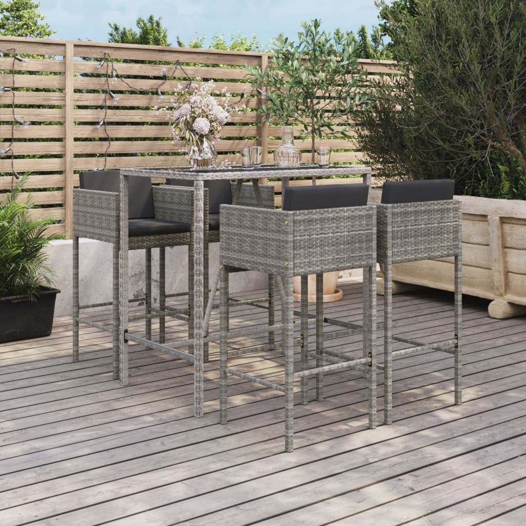 5-Tlg. Gartenbar-Set Mit Kissen Poly Rattan