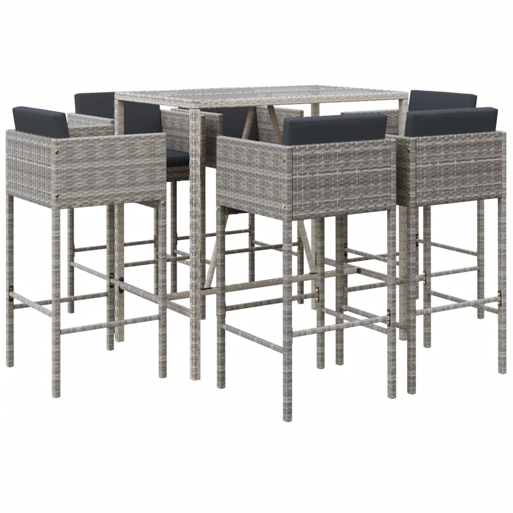7-Tlg. Gartenbar-Set Mit Kissen Poly Rattan