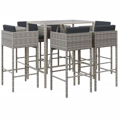 7-Tlg. Gartenbar-Set Mit Kissen Poly Rattan
