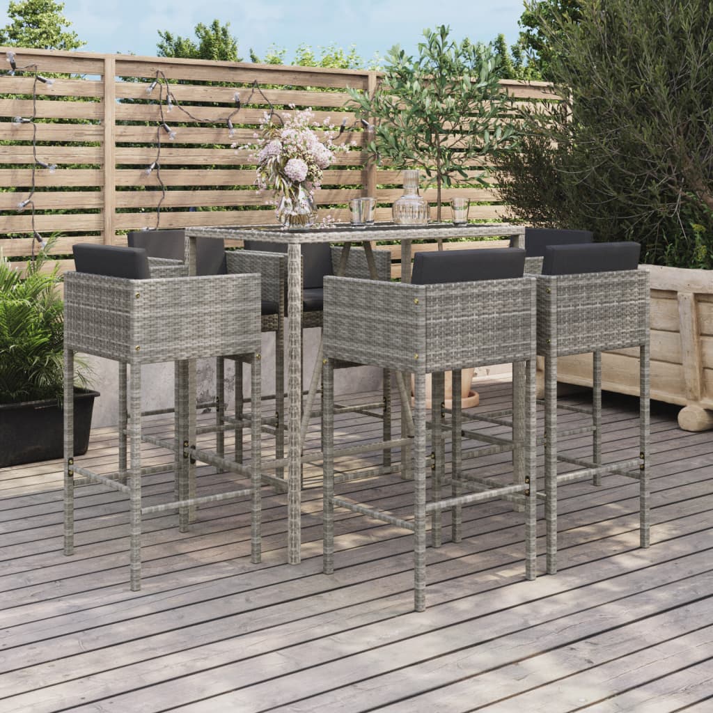 7-Tlg. Gartenbar-Set Mit Kissen Poly Rattan