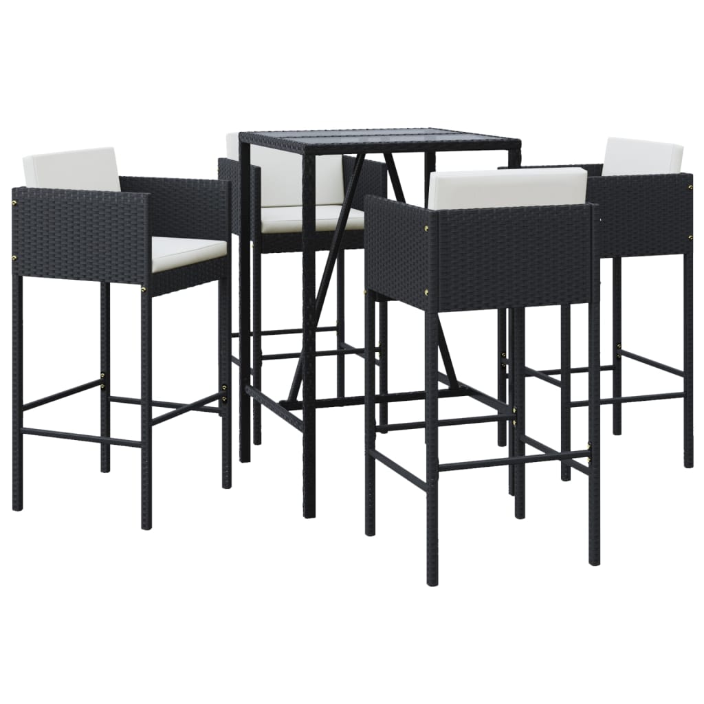 5-Tlg. Gartenbar-Set Mit Kissen Schwarz Poly Rattan