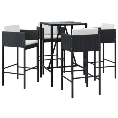 5-Tlg. Gartenbar-Set Mit Kissen Schwarz Poly Rattan