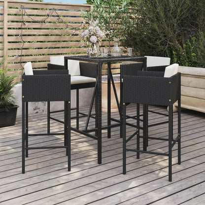 5-Tlg. Gartenbar-Set Mit Kissen Schwarz Poly Rattan