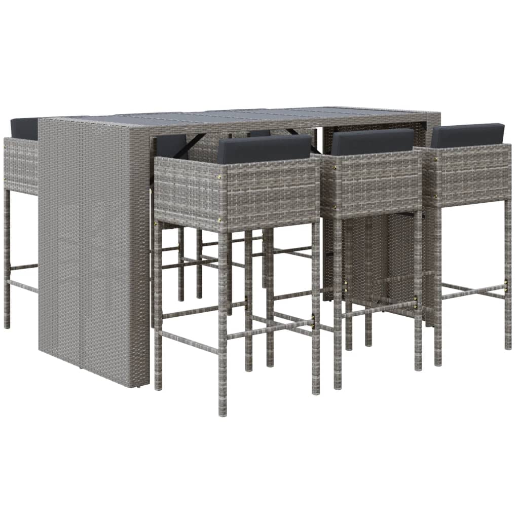 7-Tlg. Gartenbar-Set Mit Kissen Poly Rattan