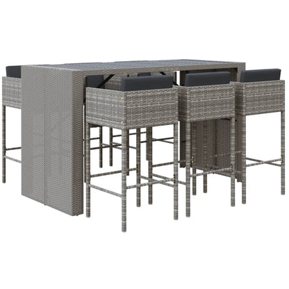 7-Tlg. Gartenbar-Set Mit Kissen Poly Rattan
