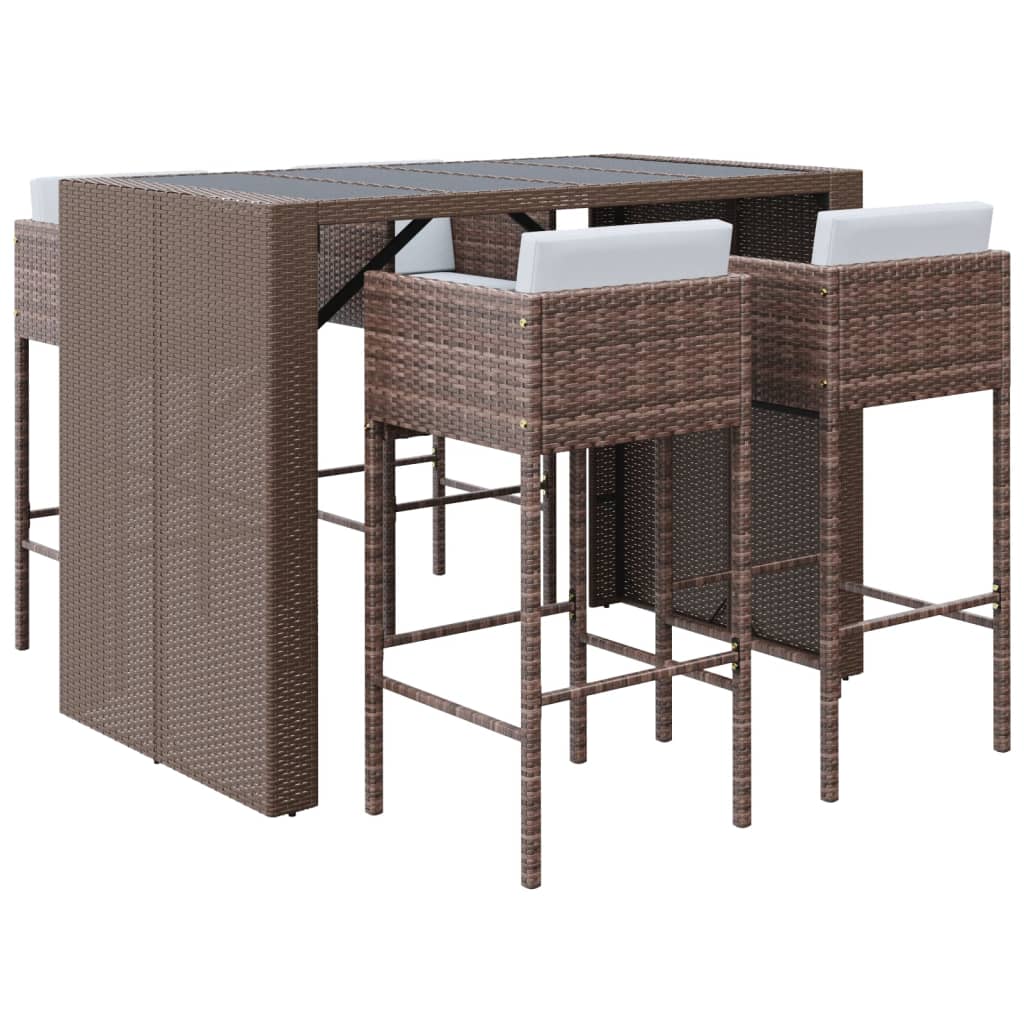 5-Tlg. Gartenbar-Set Mit Kissen Poly Rattan