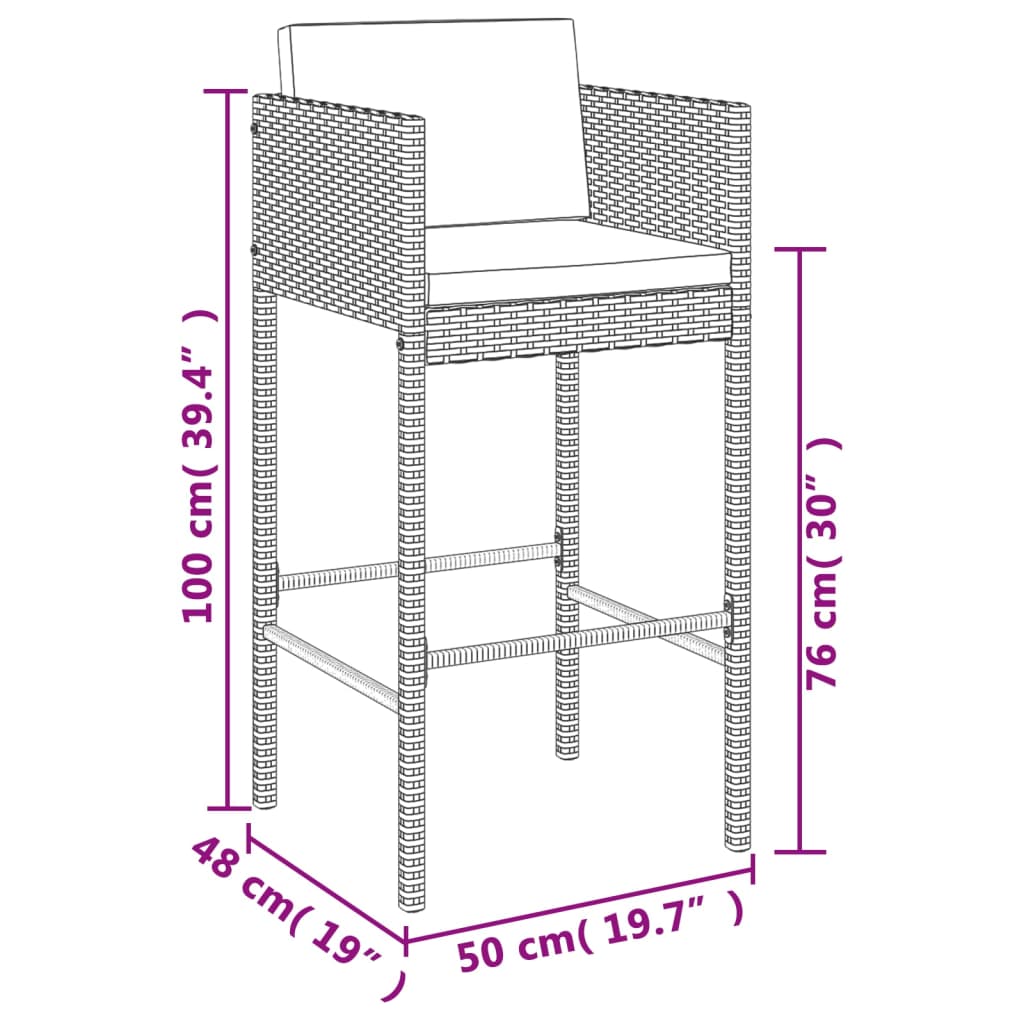 5-Tlg. Gartenbar-Set Mit Kissen Poly Rattan