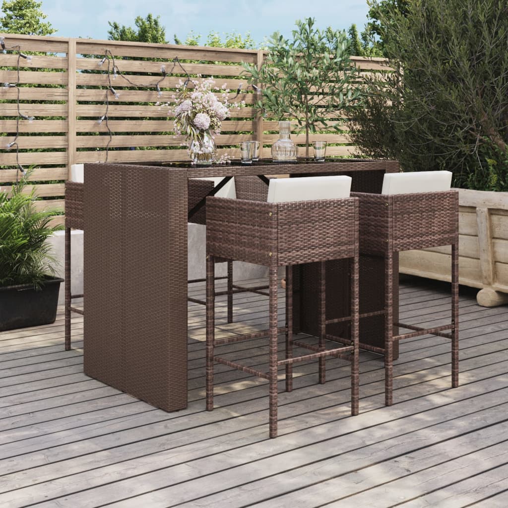 5-Tlg. Gartenbar-Set Mit Kissen Poly Rattan