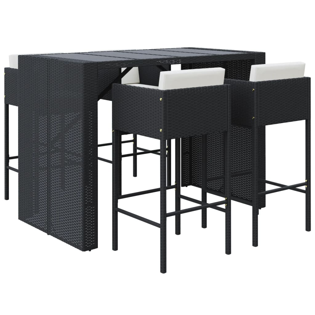 5-Tlg. Gartenbar-Set Mit Kissen Poly Rattan