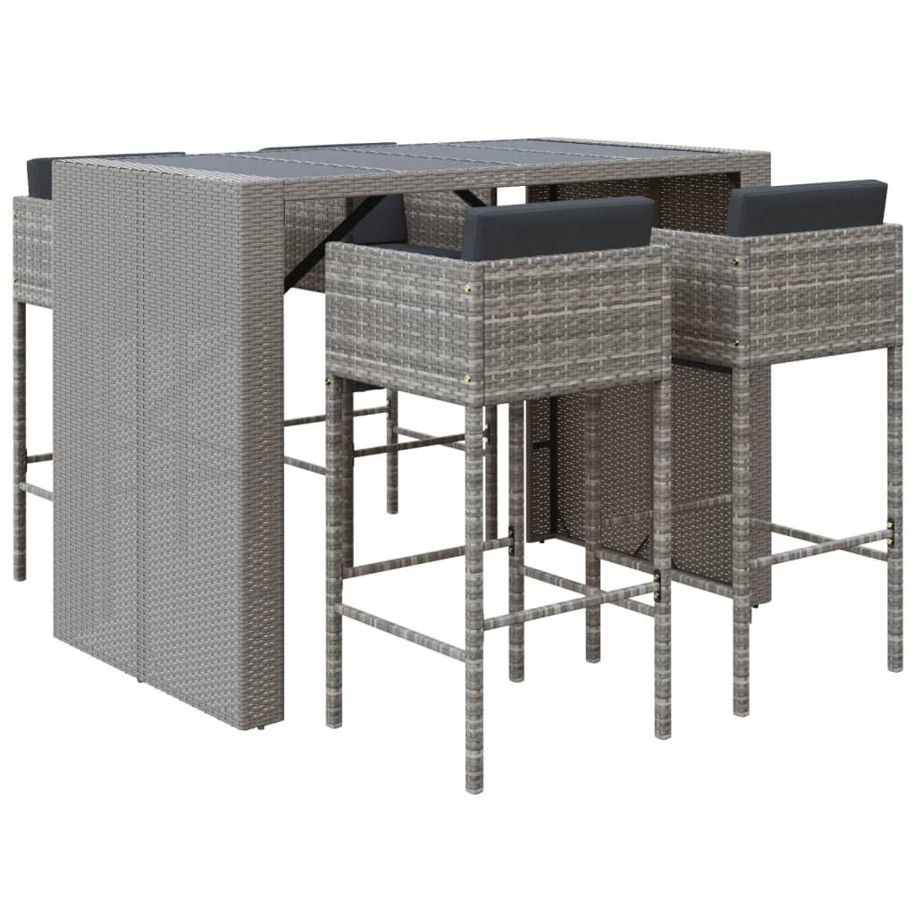 5-Tlg. Gartenbar-Set Mit Kissen Poly Rattan