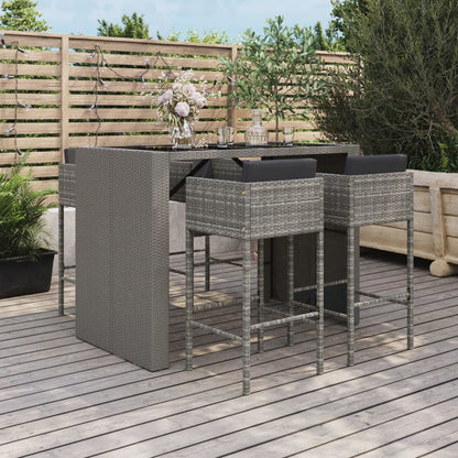 5-Tlg. Gartenbar-Set Mit Kissen Poly Rattan
