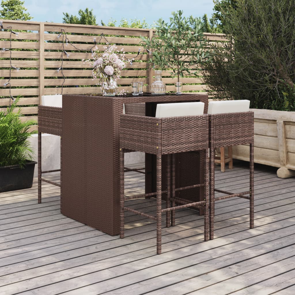 5-Tlg. Gartenbar-Set Mit Kissen Poly Rattan