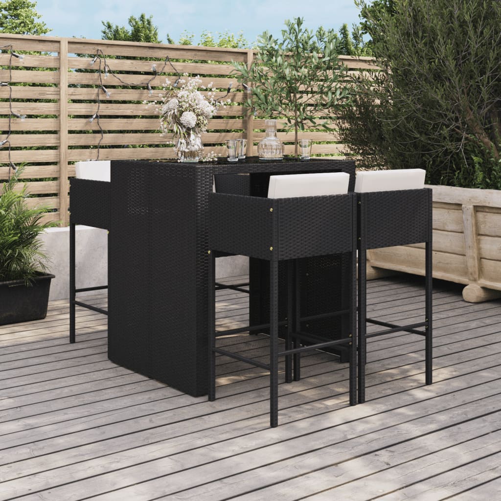 5-Tlg. Gartenbar-Set Mit Kissen Poly Rattan