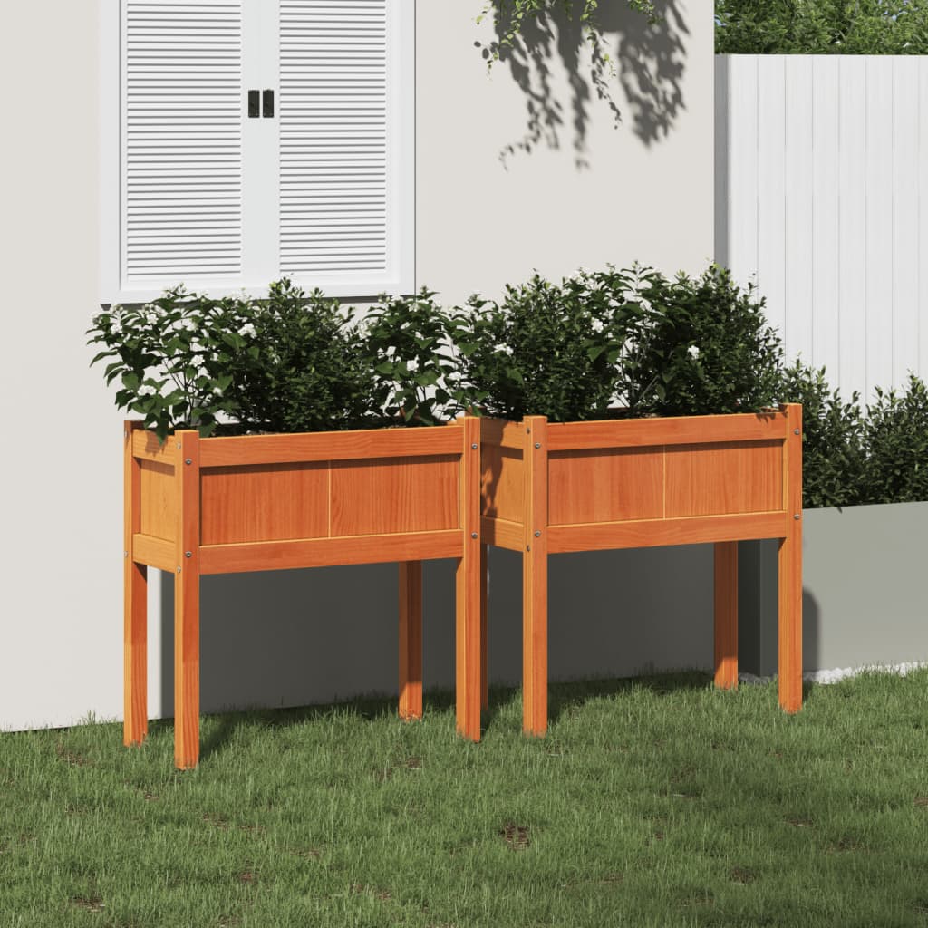 Pflanzkübel Mit Beinen 2 Stk. Wachsbraun Massivholz Kiefer