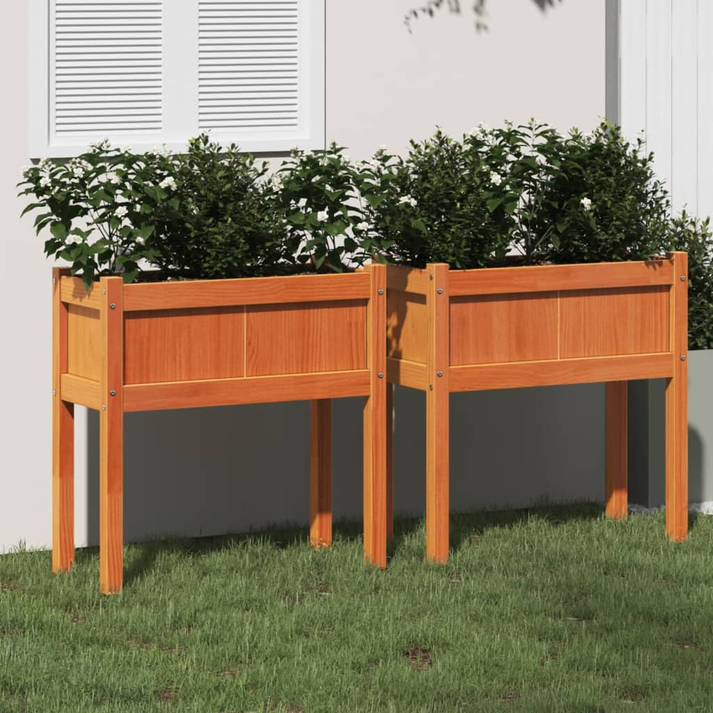 Pflanzkübel Mit Beinen 2 Stk. Wachsbraun Massivholz Kiefer