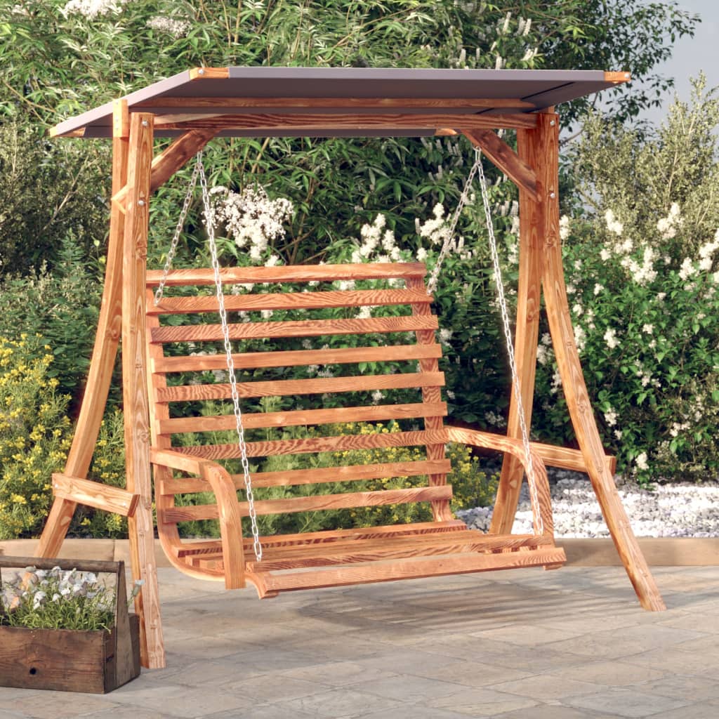 Hollywoodschaukel Mit Dach Massivholz Fichte Mit Teak-Finish