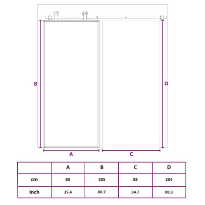 Schiebetür En 90X205 Cm Esg-Klarglas Und Aluminium