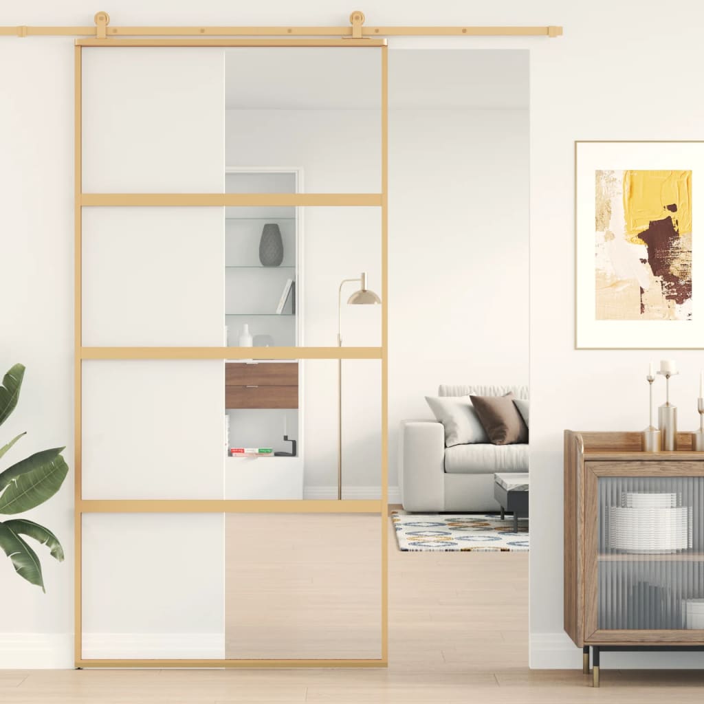 Schiebetür 76X205 Cm Hartglas Und Aluminium