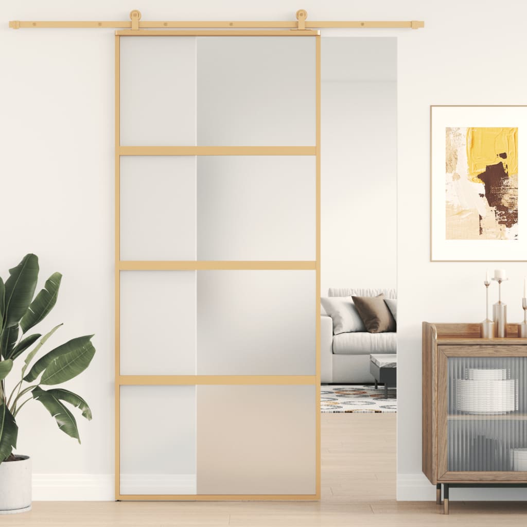 Schiebetür 76X205 Cm Hartglas Und Aluminium