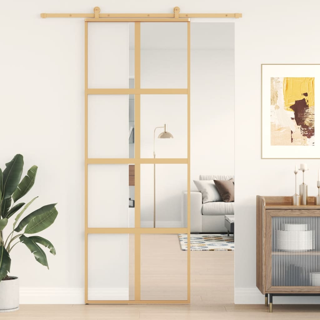 Schiebetür 102,5X205 Cm Hartglas Und Aluminium