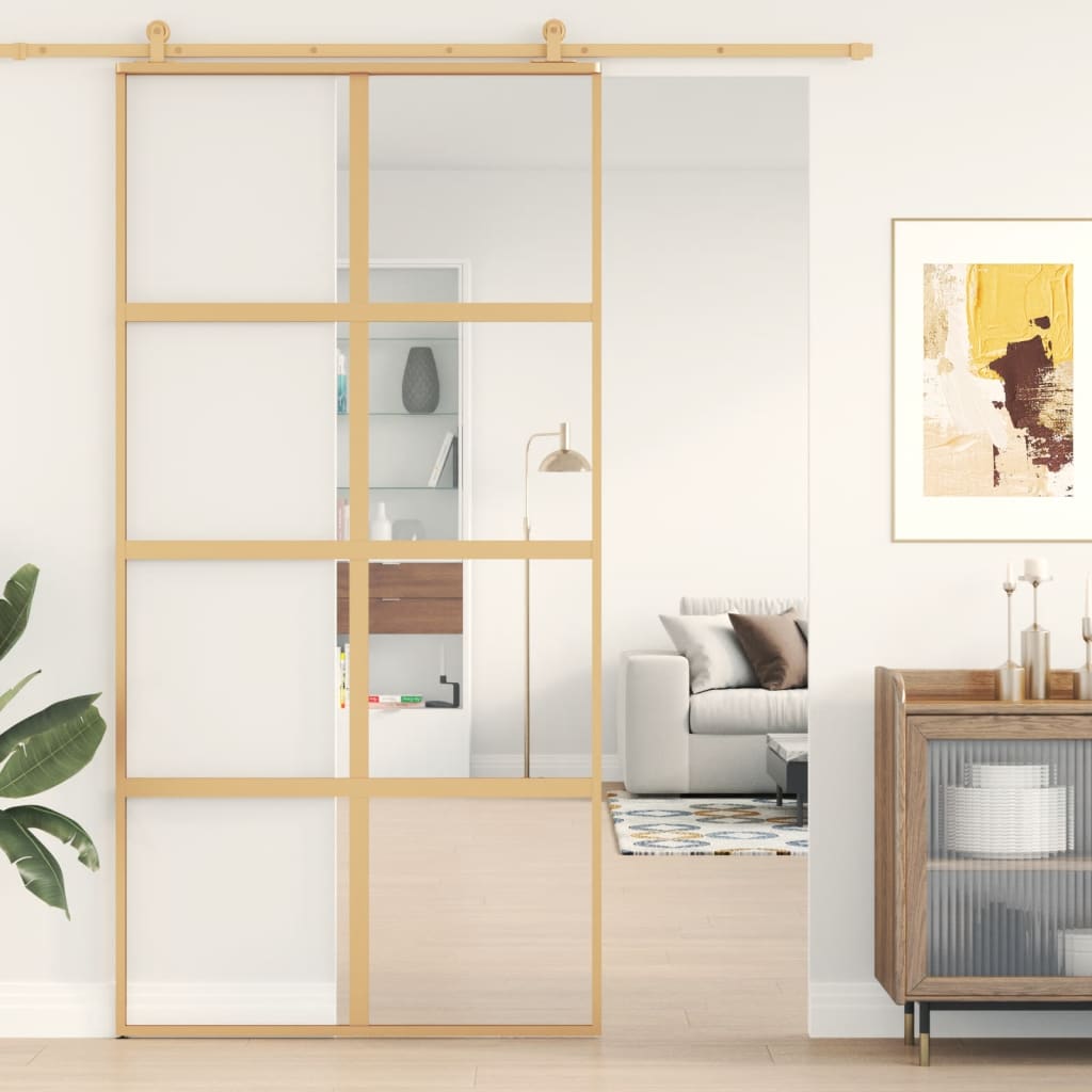 Schiebetür 102,5X205 Cm Hartglas Und Aluminium