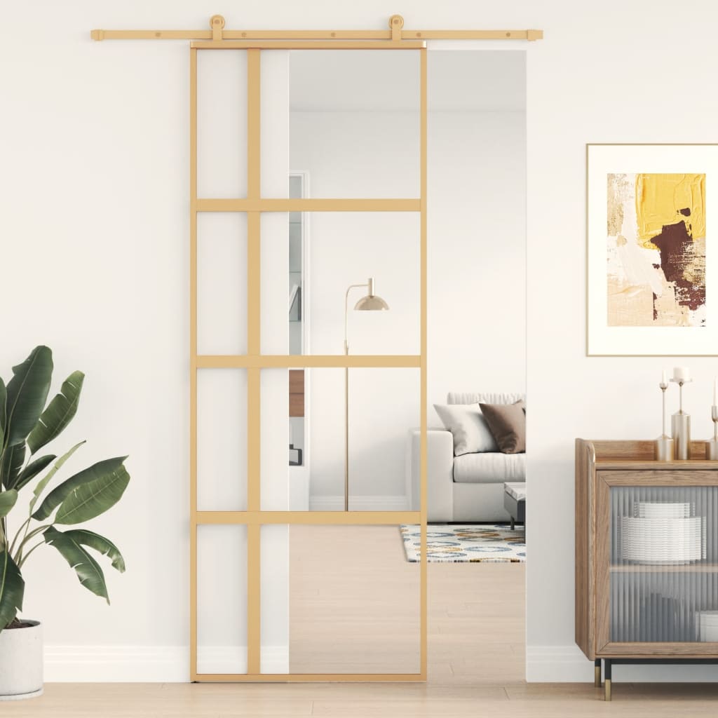 Schiebetür 76X205 Cm Hartglas Und Aluminium