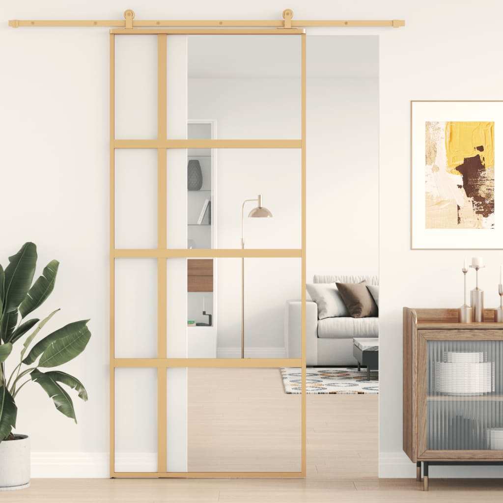 Schiebetür 76X205 Cm Hartglas Und Aluminium