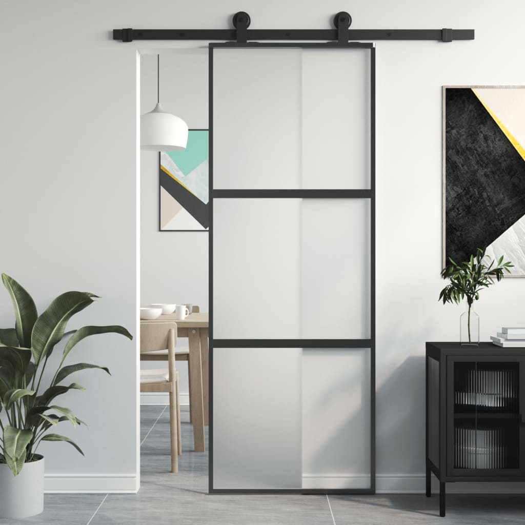 Schiebetür Schwarz 76X205 Cm Hartglas Und Aluminium
