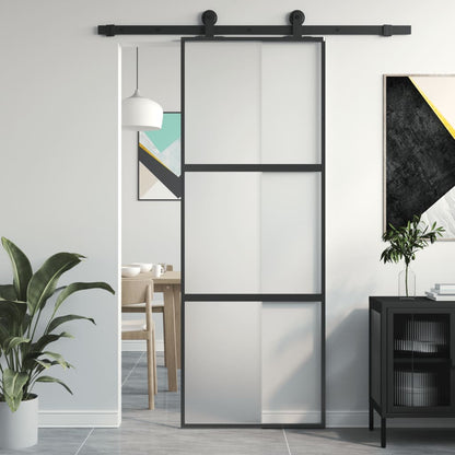 Schiebetür Schwarz 76X205 Cm Hartglas Und Aluminium