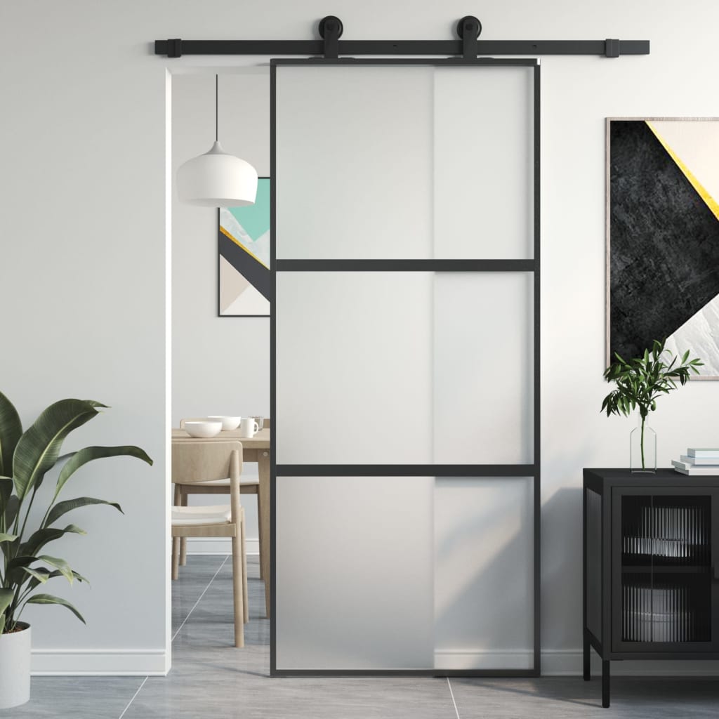 Schiebetür Schwarz 90X205 Cm Hartglas Und Aluminium