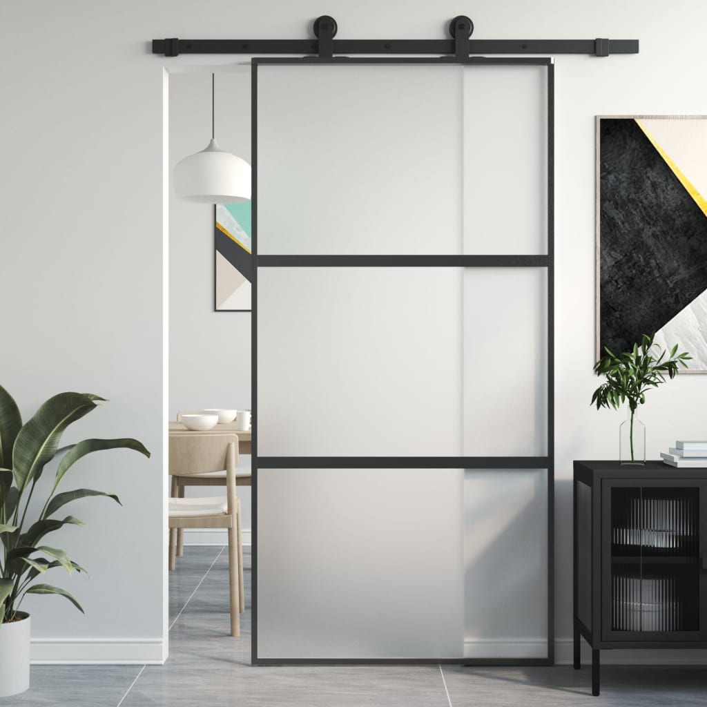 Schiebetür Schwarz 102,5X205 Cm Hartglas Und Aluminium