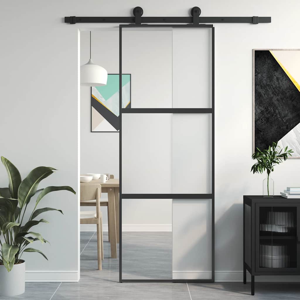 Schiebetür Schwarz 76X205 Cm Hartglas Und Aluminium