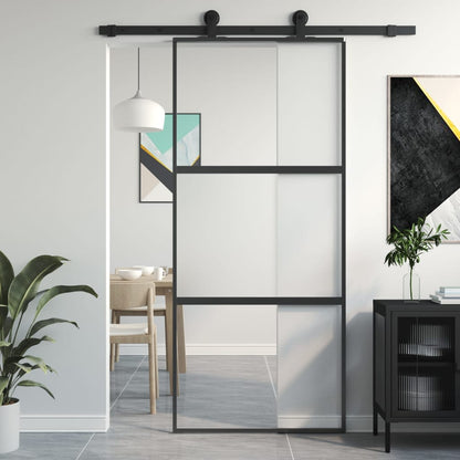 Schiebetür Schwarz 90X205 Cm Hartglas Und Aluminium