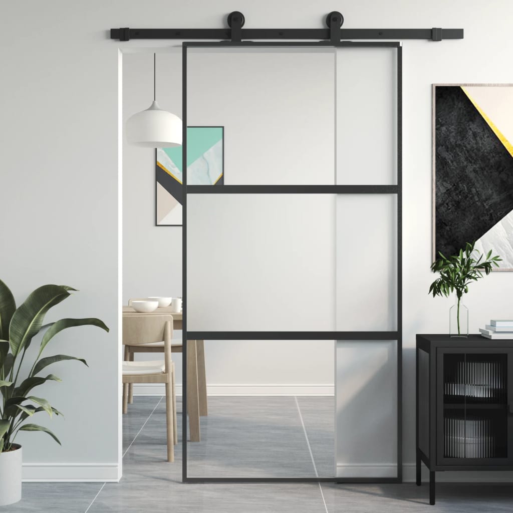 Schiebetür Schwarz 102,5X205 Cm Hartglas Und Aluminium