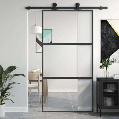 Schiebetür Schwarz 102,5X205 Cm Hartglas Und Aluminium