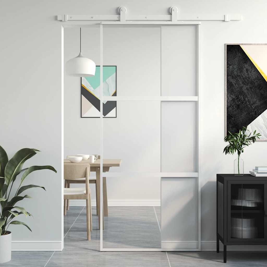 Schiebetür Weiß 90X205 Cm Hartglas Und Aluminium