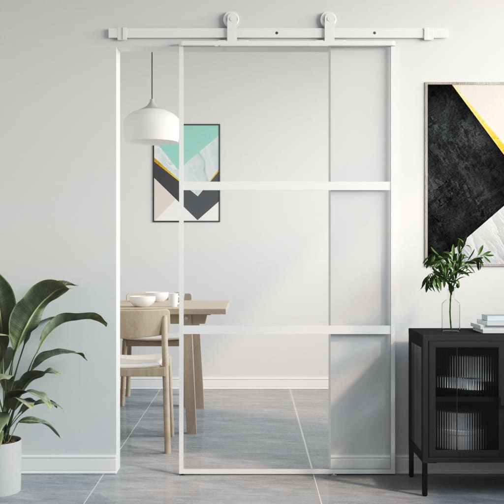 Schiebetür Weiß 102,5X205 Cm Hartglas Und Aluminium