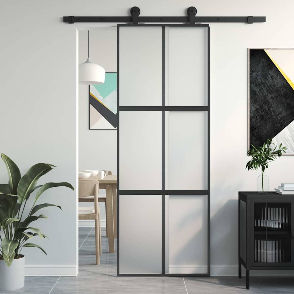 Schiebetür Schwarz 76X205 Cm Hartglas Und Aluminium