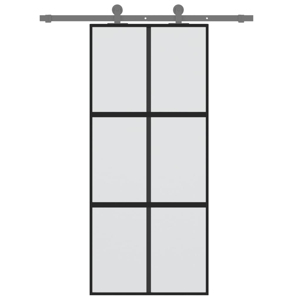 Schiebetür Schwarz 90X205 Cm Hartglas Und Aluminium