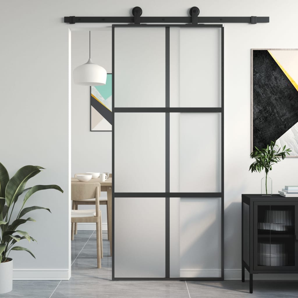Schiebetür Schwarz 90X205 Cm Hartglas Und Aluminium