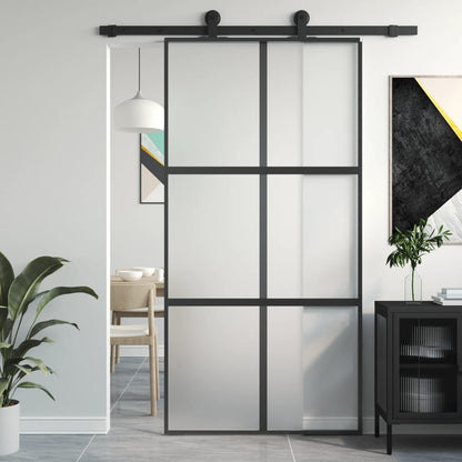 Schiebetür Schwarz 102,5X205 Cm Hartglas Und Aluminium