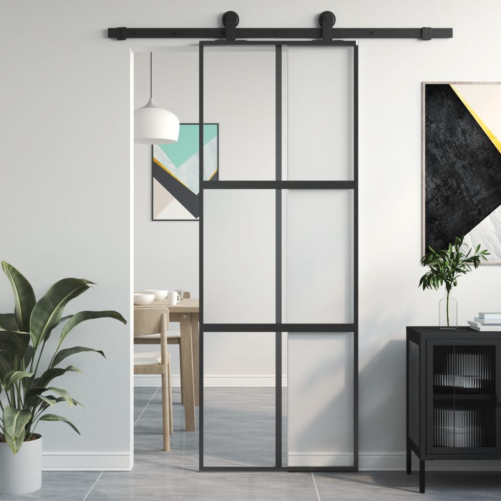 Schiebetür Schwarz 76X205 Cm Hartglas Und Aluminium