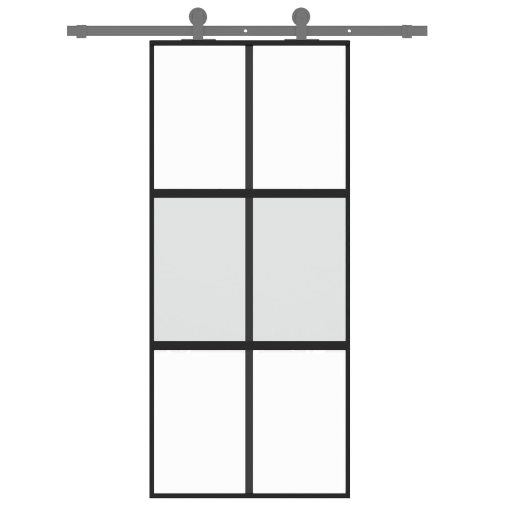 Schiebetür Schwarz 90X205 Cm Hartglas Und Aluminium