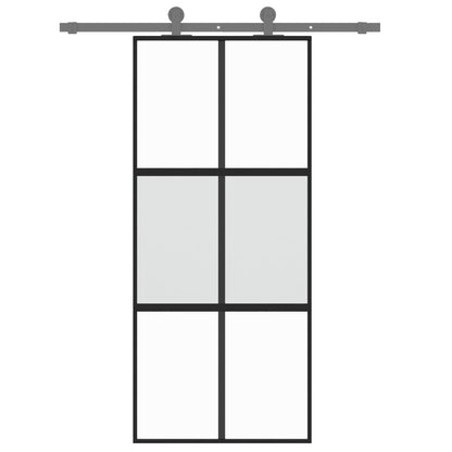 Schiebetür Schwarz 90X205 Cm Hartglas Und Aluminium