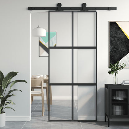 Schiebetür Schwarz 90X205 Cm Hartglas Und Aluminium