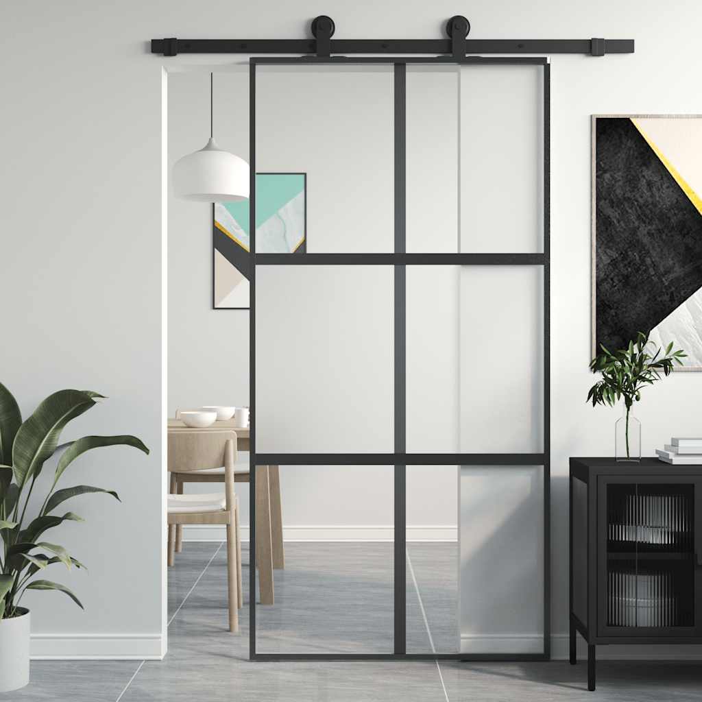 Schiebetür Schwarz 102,5X205 Cm Hartglas Und Aluminium